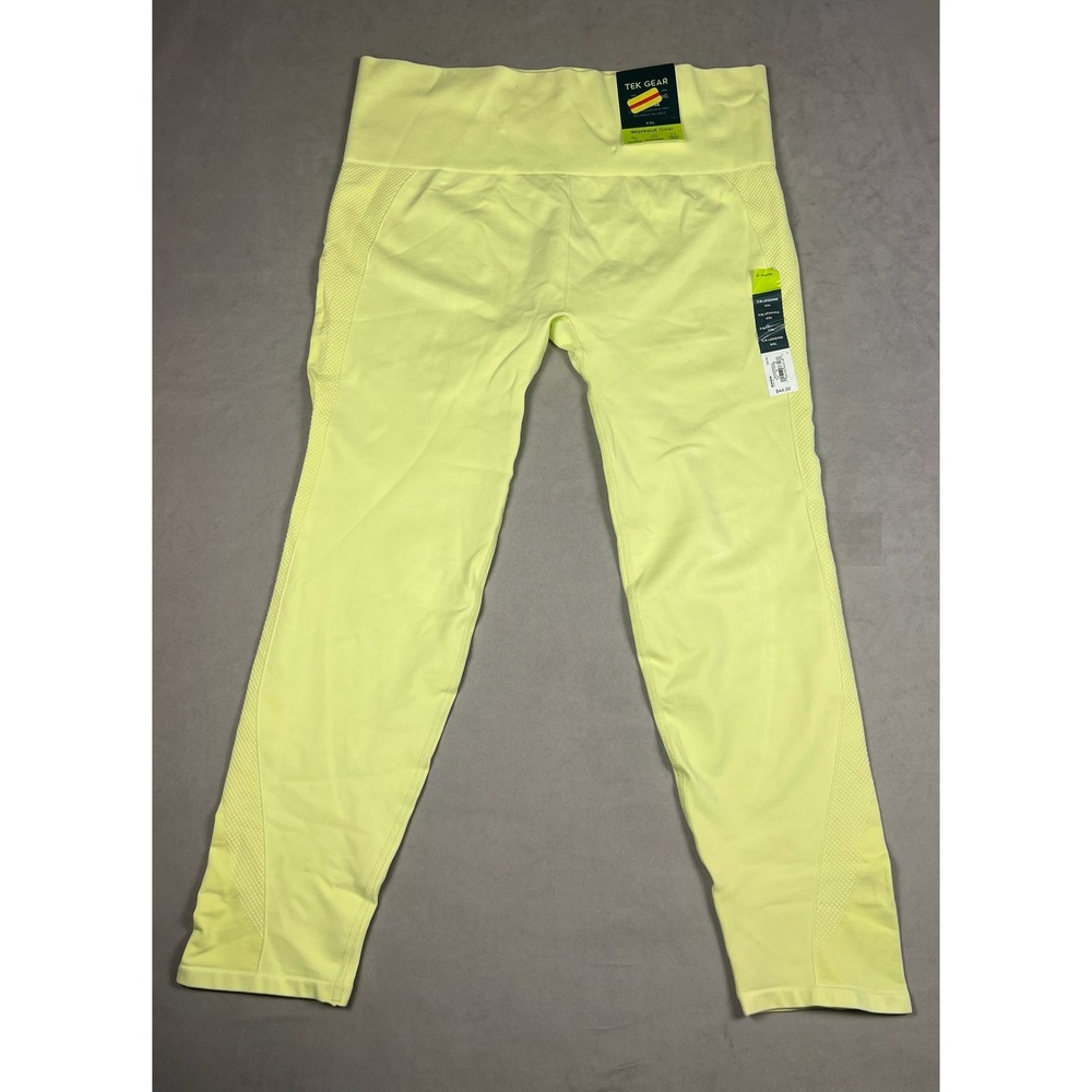 Tek Gear Womens XXL Neon Yellow Seamless 7/8 Leggings Wicking Athletic Tights